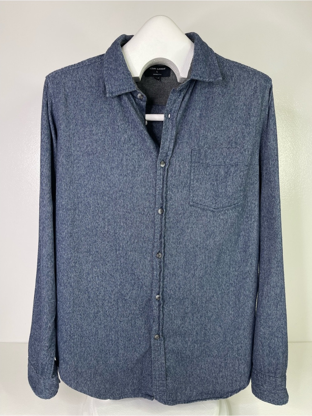 Ocean Current Mens Large  Blue Soft Textured Flannel Long Sleeve Button Up Shirt